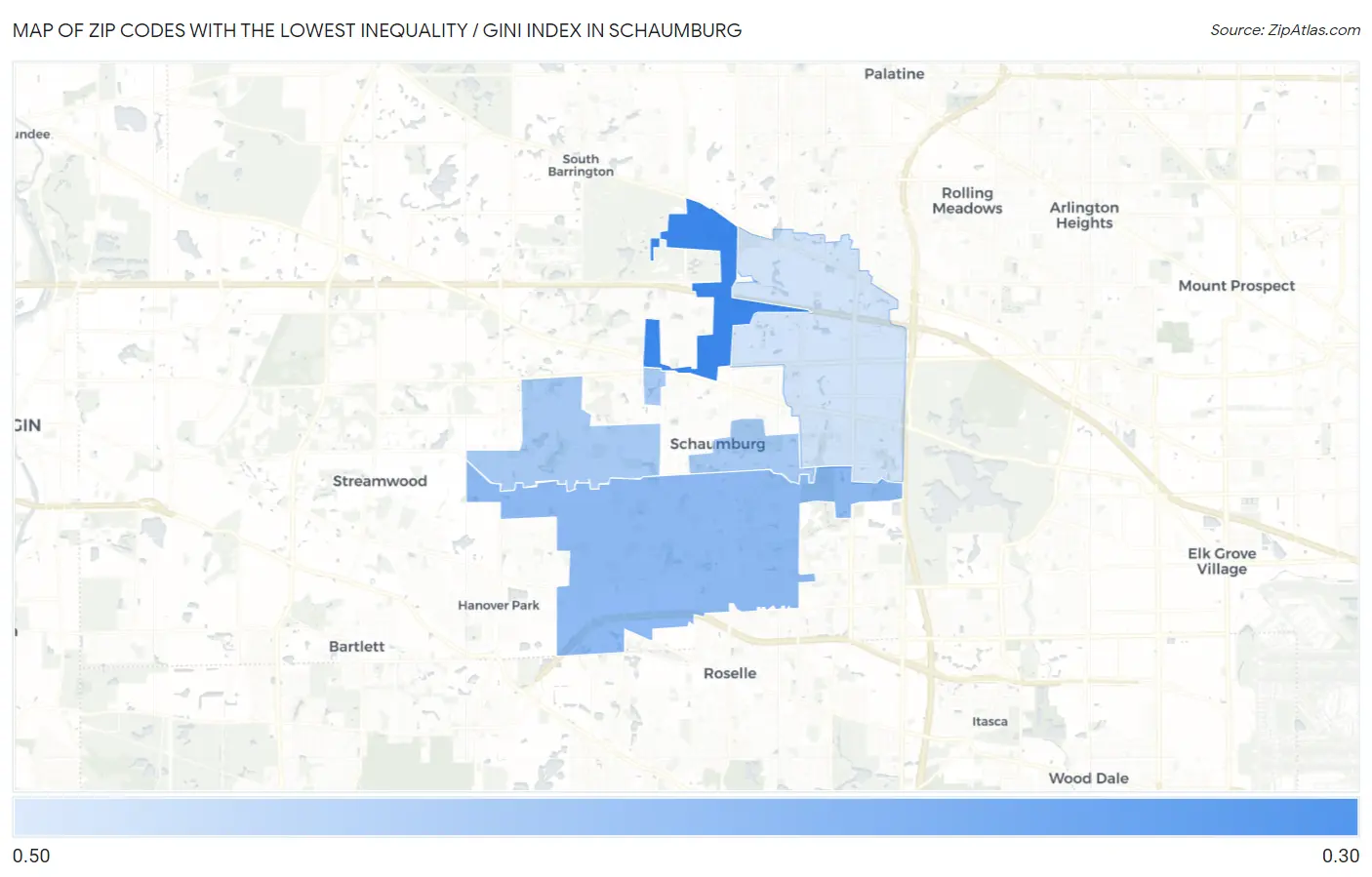 Zip Codes with the Lowest Inequality / Gini Index in Schaumburg Map
