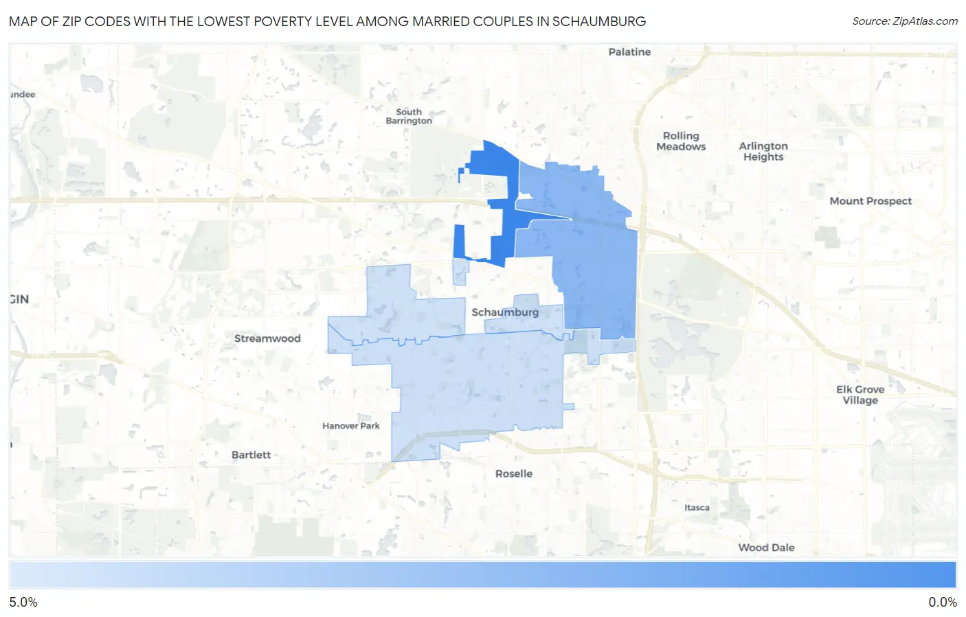 Zip Codes with the Lowest Poverty Level Among Married Couples in Schaumburg Map