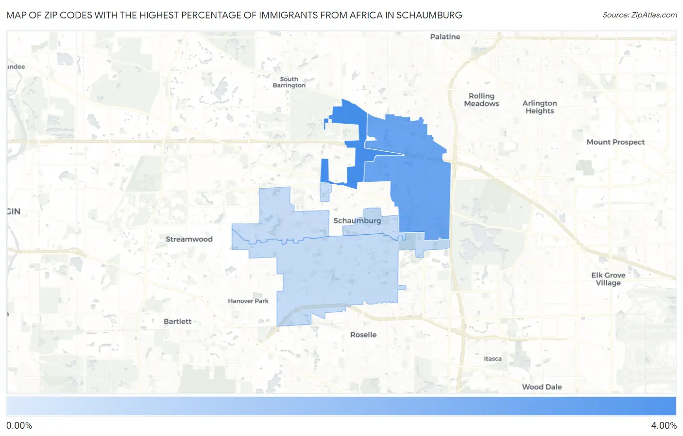 Zip Codes with the Highest Percentage of Immigrants from Africa in Schaumburg Map