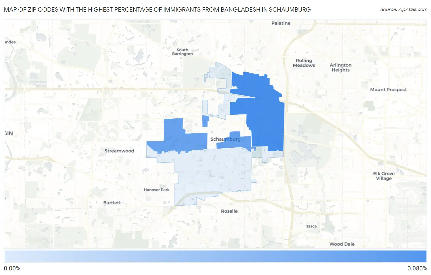 Zip Codes with the Highest Percentage of Immigrants from Bangladesh in Schaumburg Map