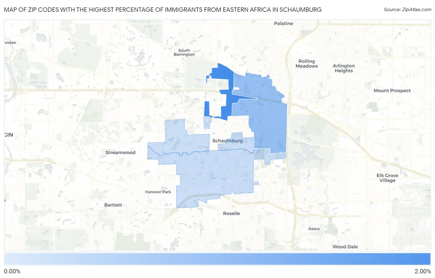 Zip Codes with the Highest Percentage of Immigrants from Eastern Africa in Schaumburg Map
