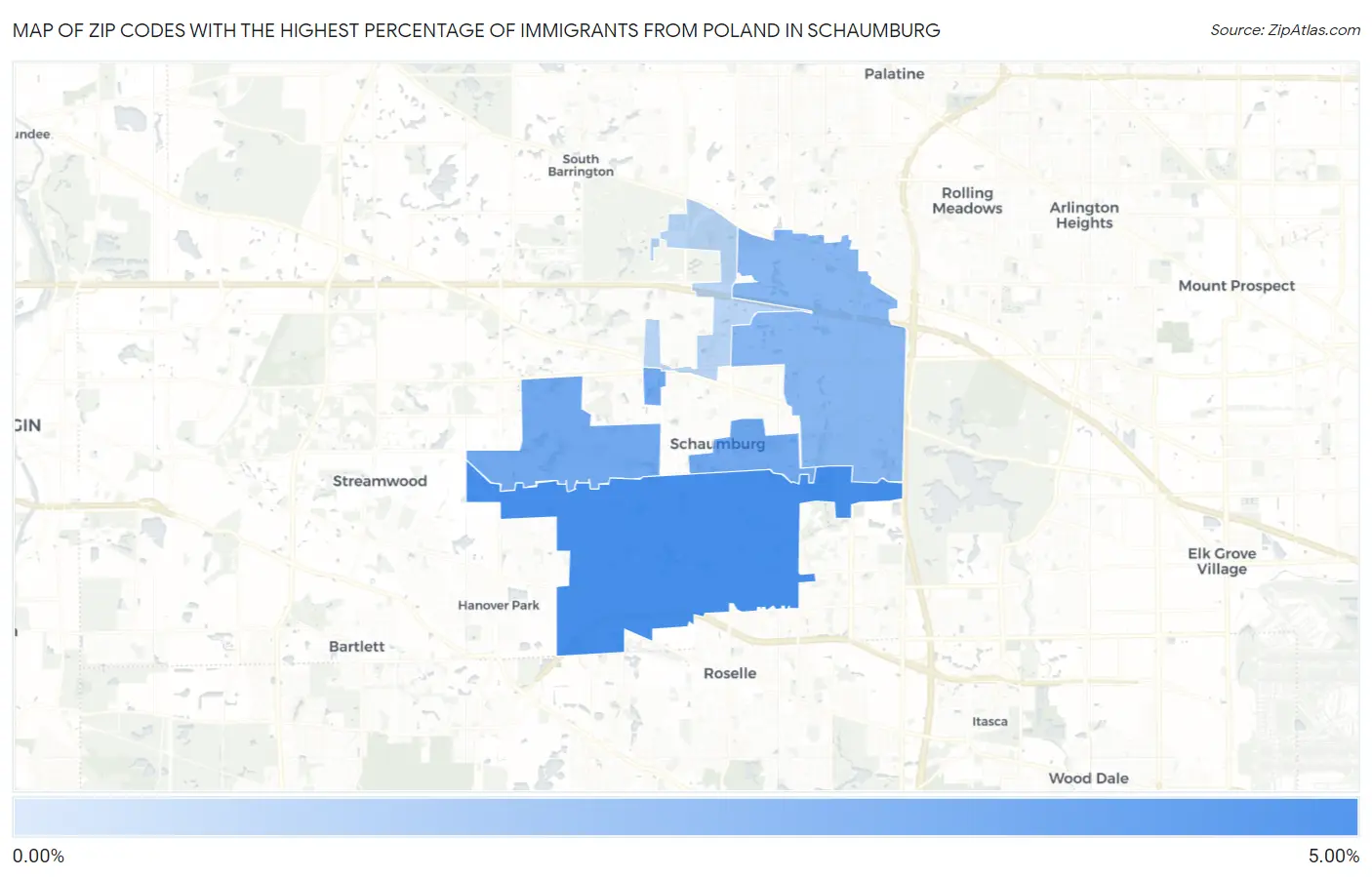 Zip Codes with the Highest Percentage of Immigrants from Poland in Schaumburg Map