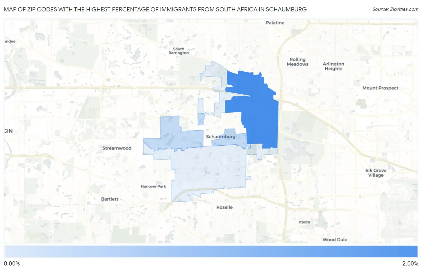 Zip Codes with the Highest Percentage of Immigrants from South Africa in Schaumburg Map