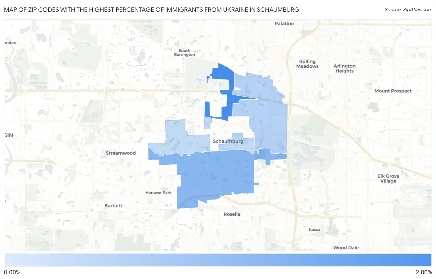Zip Codes with the Highest Percentage of Immigrants from Ukraine in Schaumburg Map