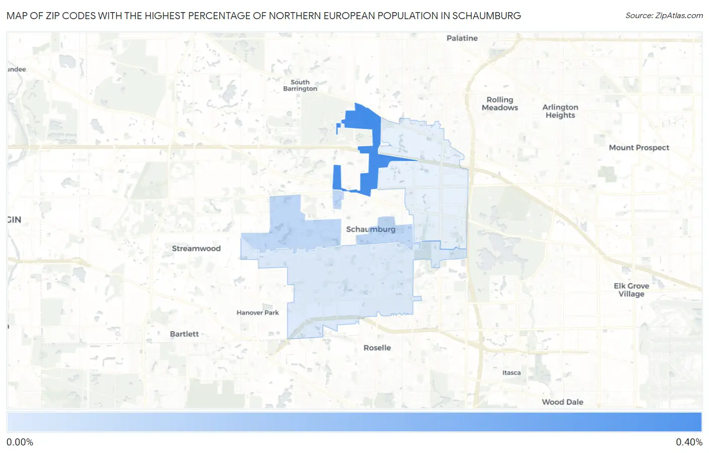 Zip Codes with the Highest Percentage of Northern European Population in Schaumburg Map