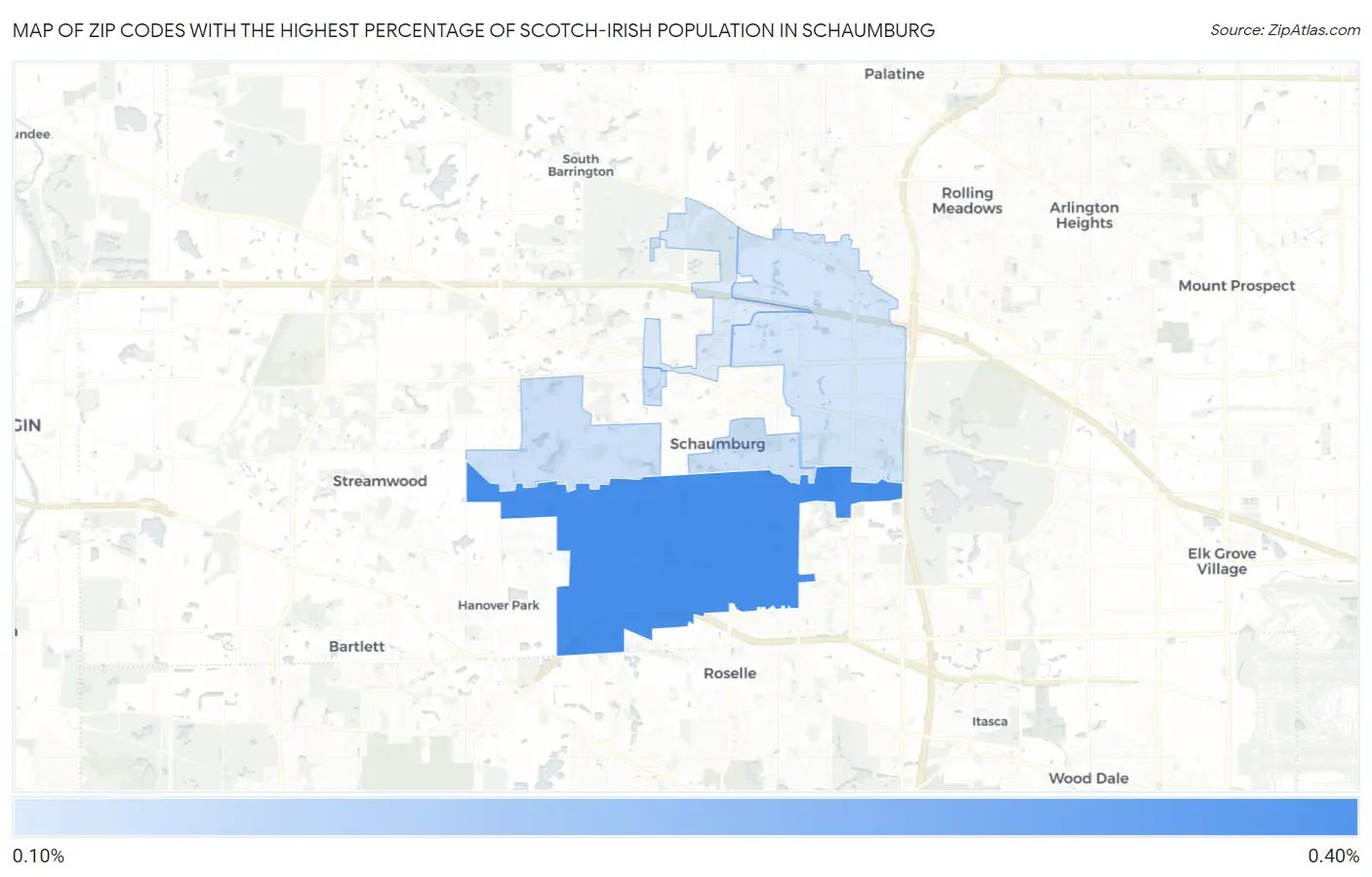 Zip Codes with the Highest Percentage of Scotch-Irish Population in Schaumburg Map