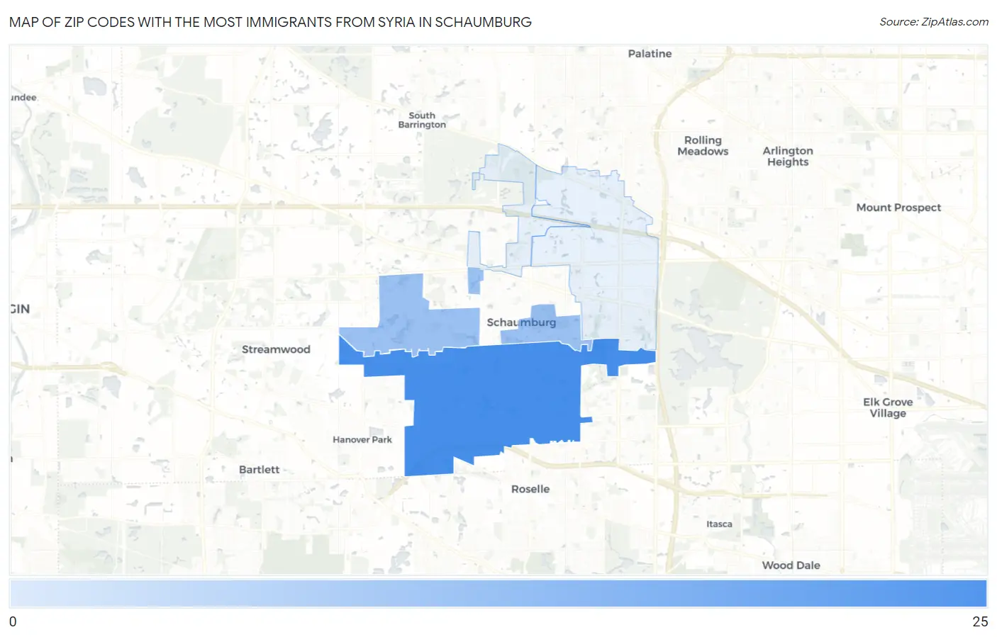 Zip Codes with the Most Immigrants from Syria in Schaumburg Map
