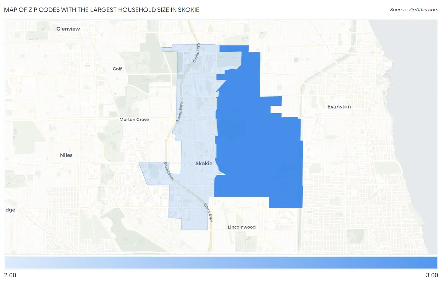 Zip Codes with the Largest Household Size in Skokie Map