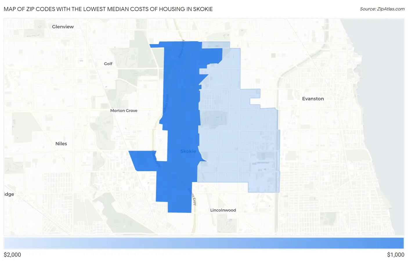 Zip Codes with the Lowest Median Costs of Housing in Skokie Map