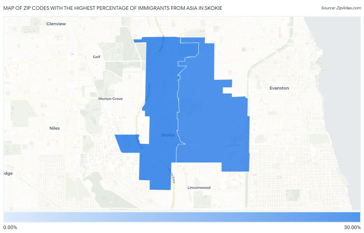 Zip Codes with the Highest Percentage of Immigrants from Asia in Skokie Map