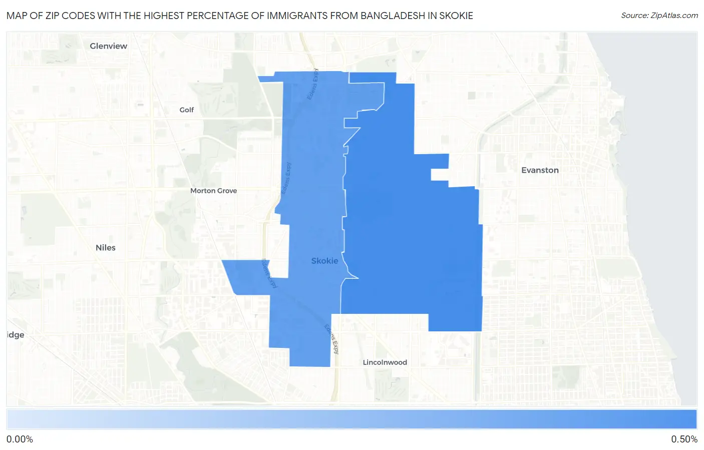 Zip Codes with the Highest Percentage of Immigrants from Bangladesh in Skokie Map