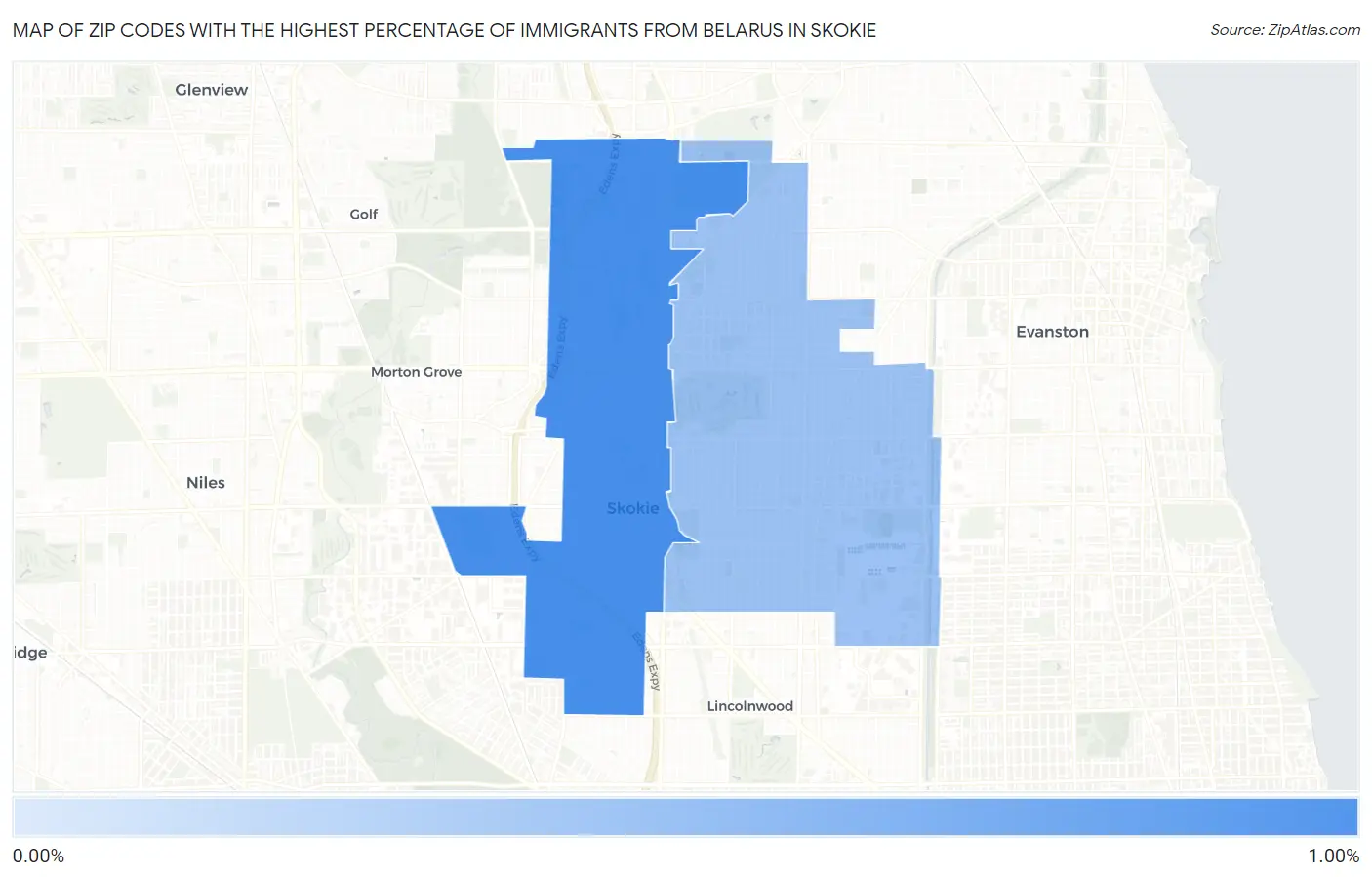 Zip Codes with the Highest Percentage of Immigrants from Belarus in Skokie Map