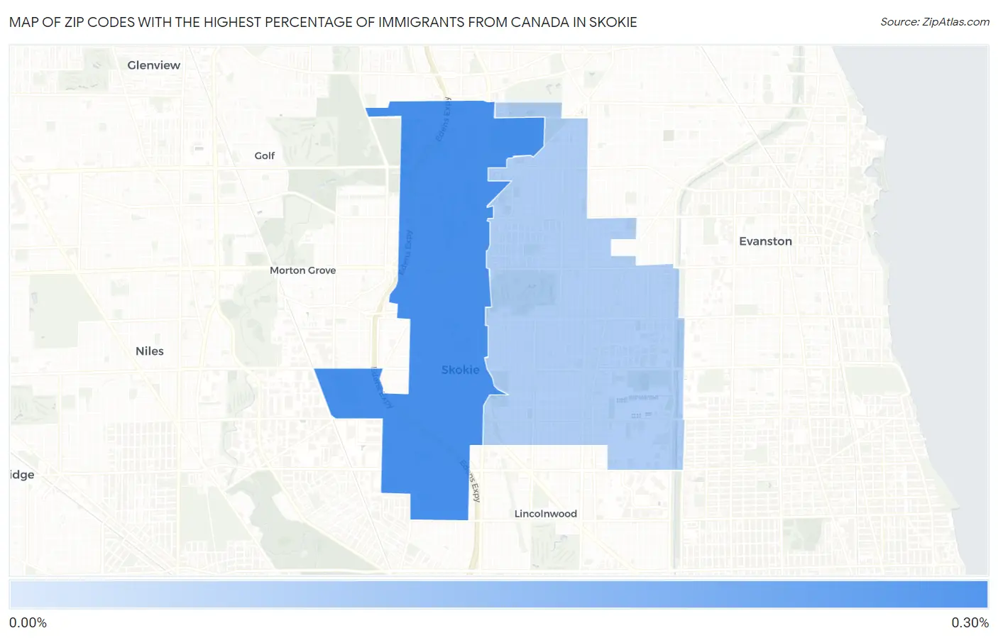 Zip Codes with the Highest Percentage of Immigrants from Canada in Skokie Map