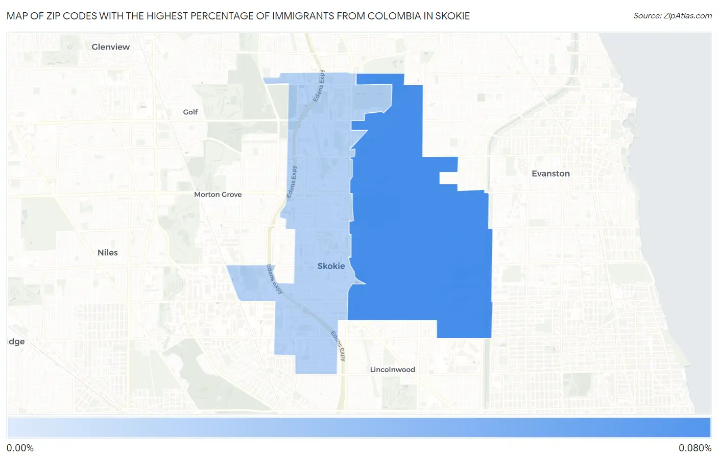 Zip Codes with the Highest Percentage of Immigrants from Colombia in Skokie Map