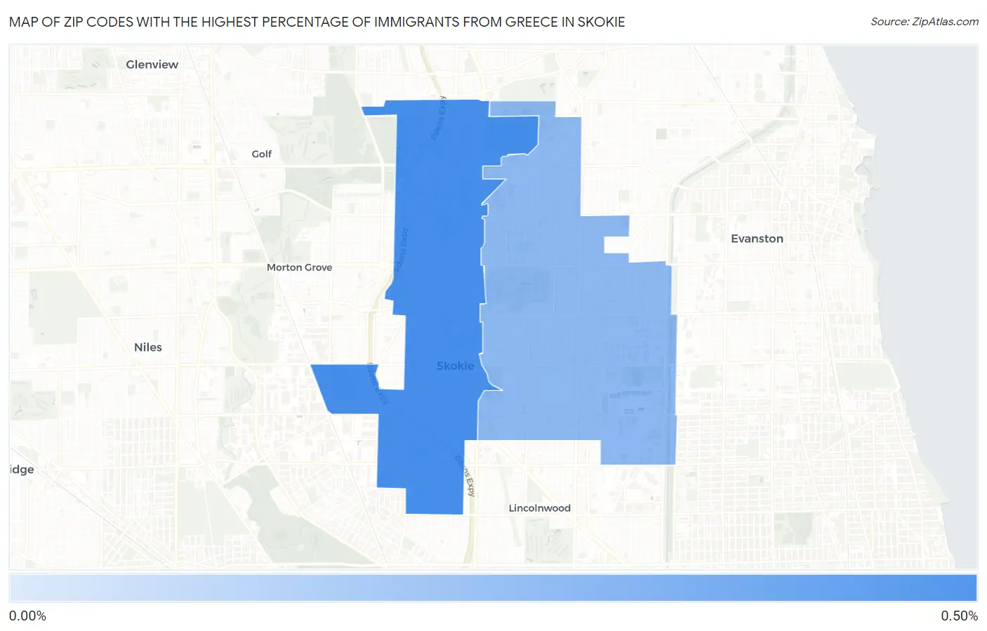 Zip Codes with the Highest Percentage of Immigrants from Greece in Skokie Map