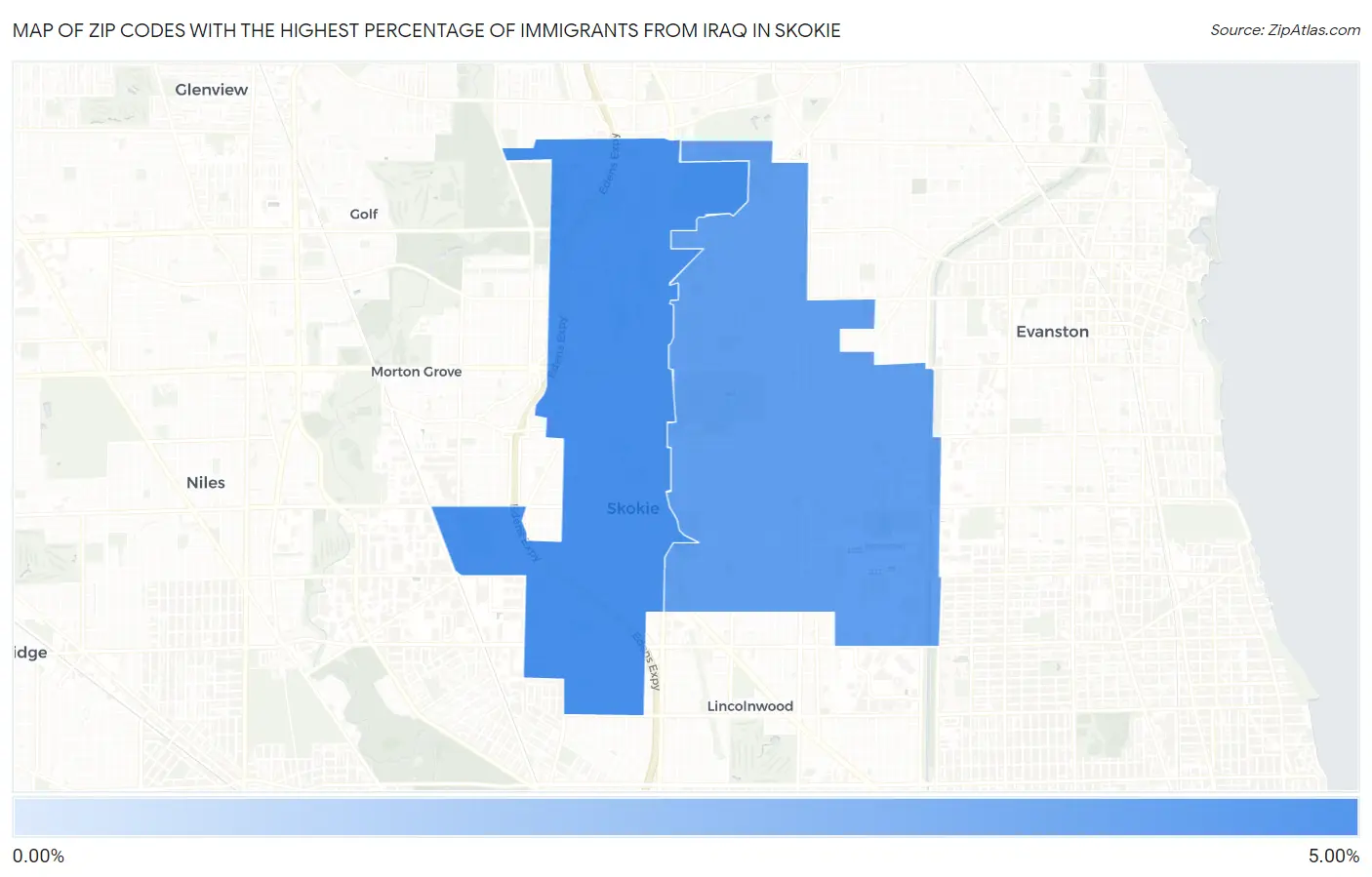 Zip Codes with the Highest Percentage of Immigrants from Iraq in Skokie Map