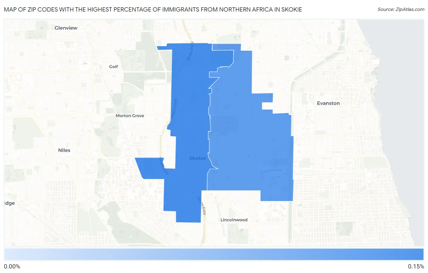 Zip Codes with the Highest Percentage of Immigrants from Northern Africa in Skokie Map