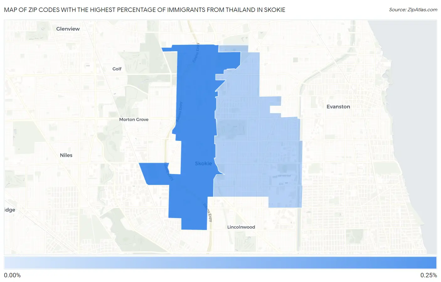 Zip Codes with the Highest Percentage of Immigrants from Thailand in Skokie Map