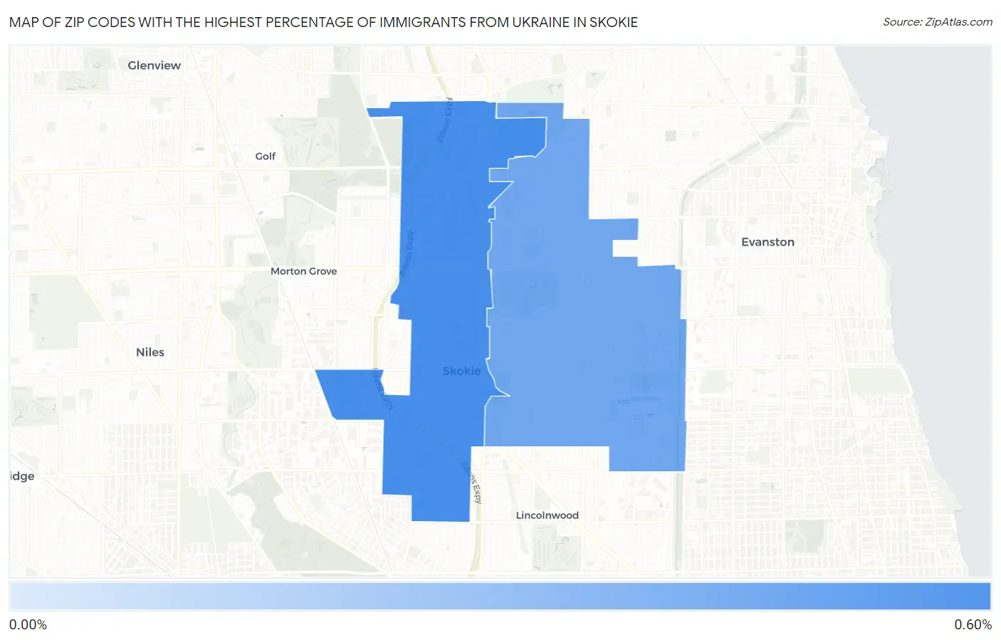 Zip Codes with the Highest Percentage of Immigrants from Ukraine in Skokie Map