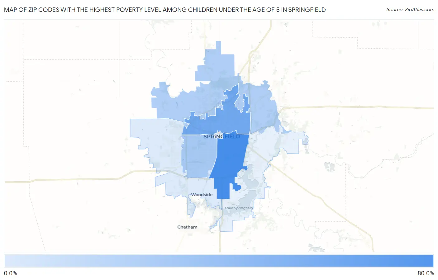 Zip Codes with the Highest Poverty Level Among Children Under the Age of 5 in Springfield Map