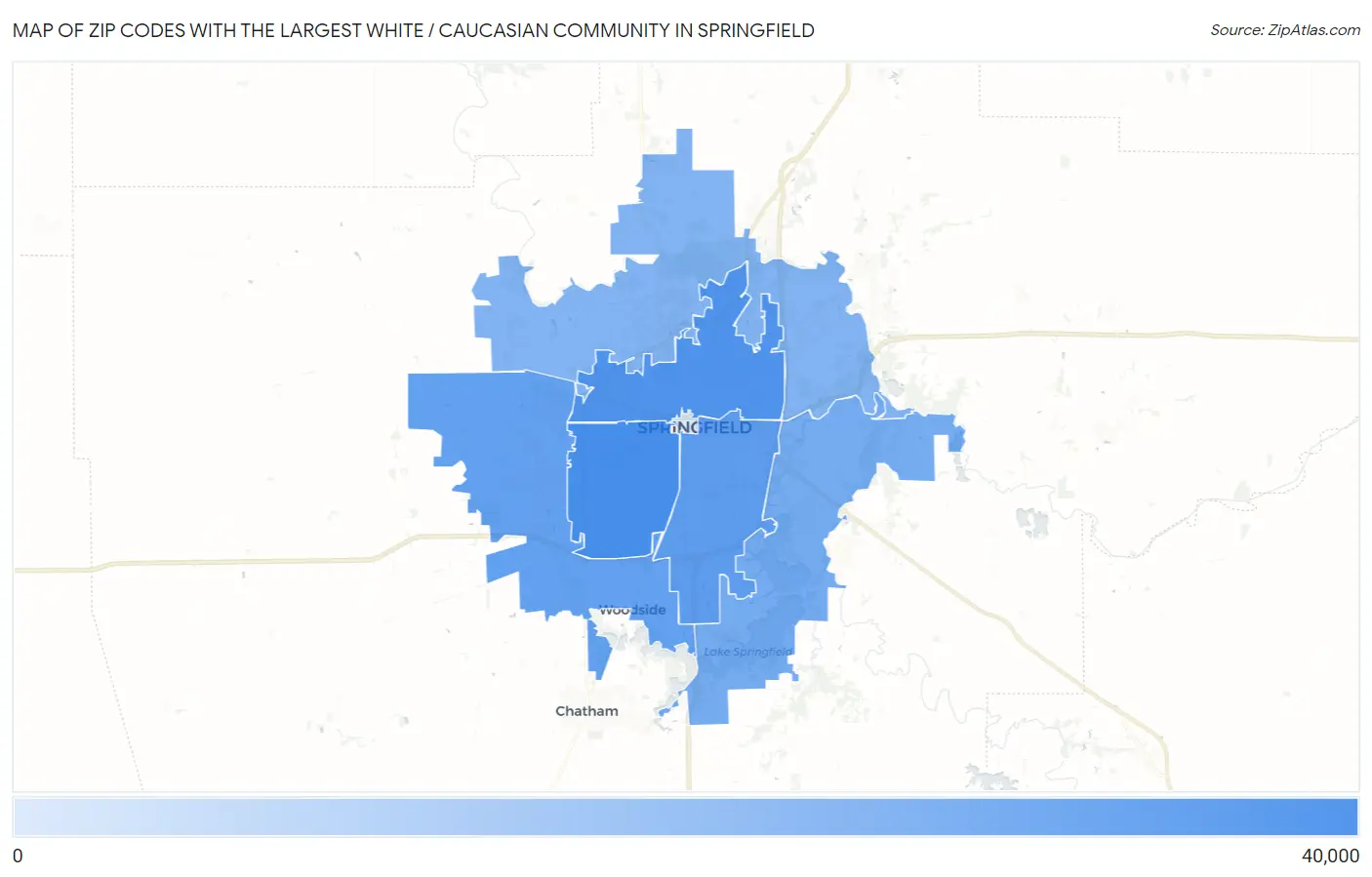 Zip Codes with the Largest White / Caucasian Community in Springfield Map
