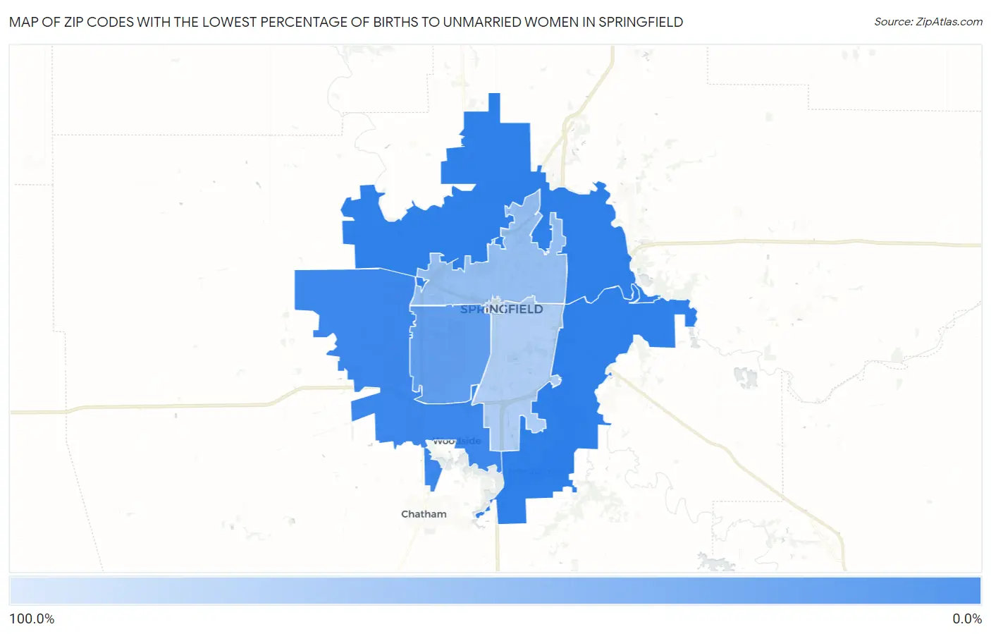 Zip Codes with the Lowest Percentage of Births to Unmarried Women in Springfield Map