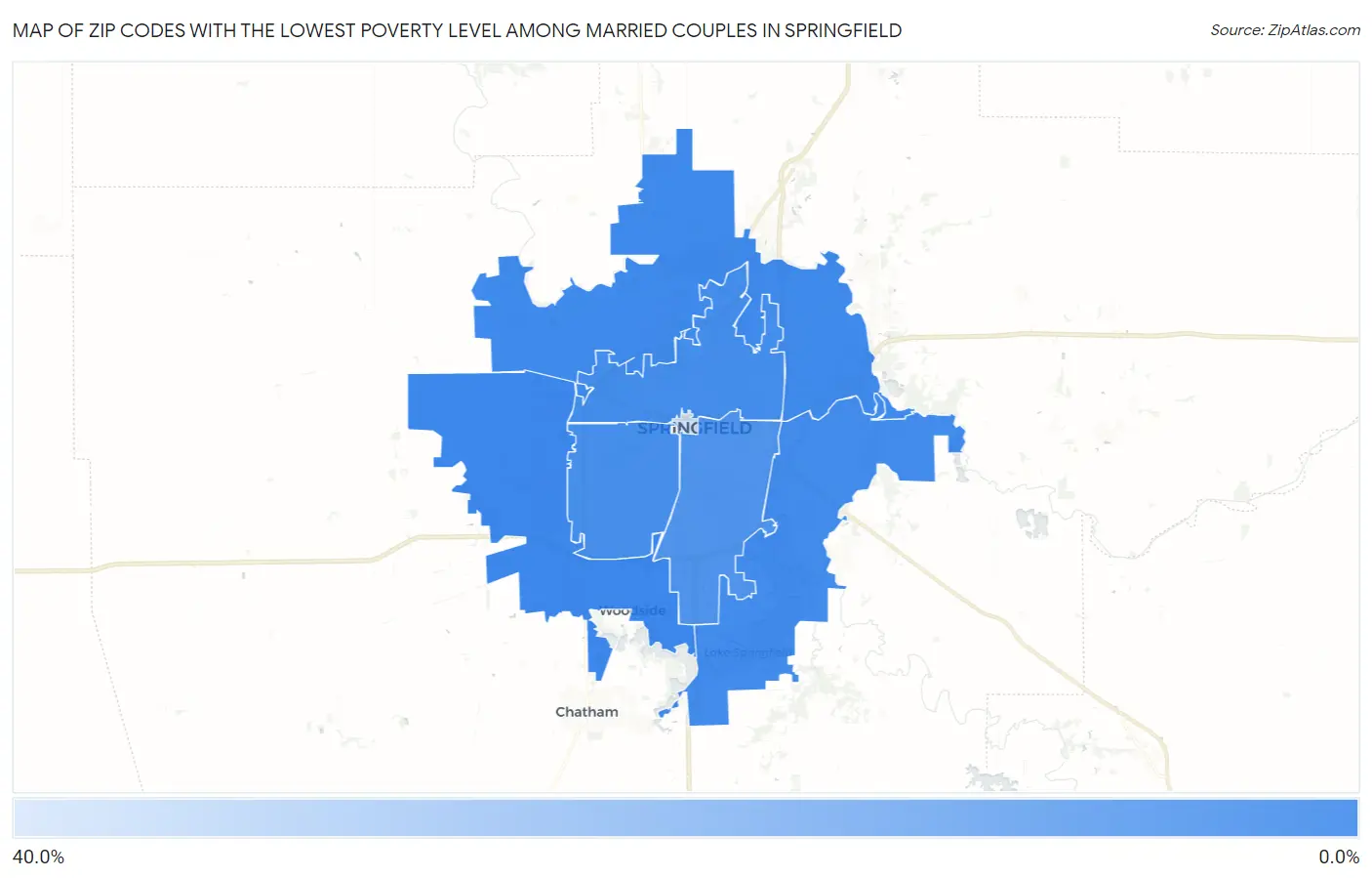 Zip Codes with the Lowest Poverty Level Among Married Couples in Springfield Map