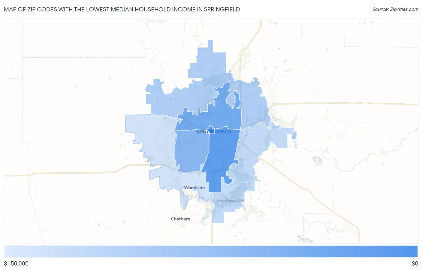 Zip Codes with the Lowest Median Household Income in Springfield Map