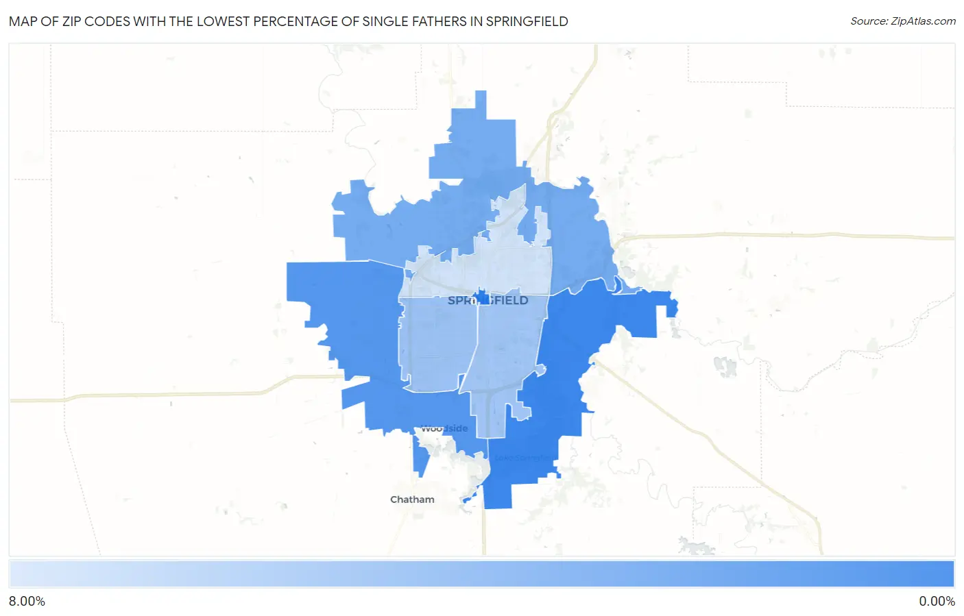 Zip Codes with the Lowest Percentage of Single Fathers in Springfield Map