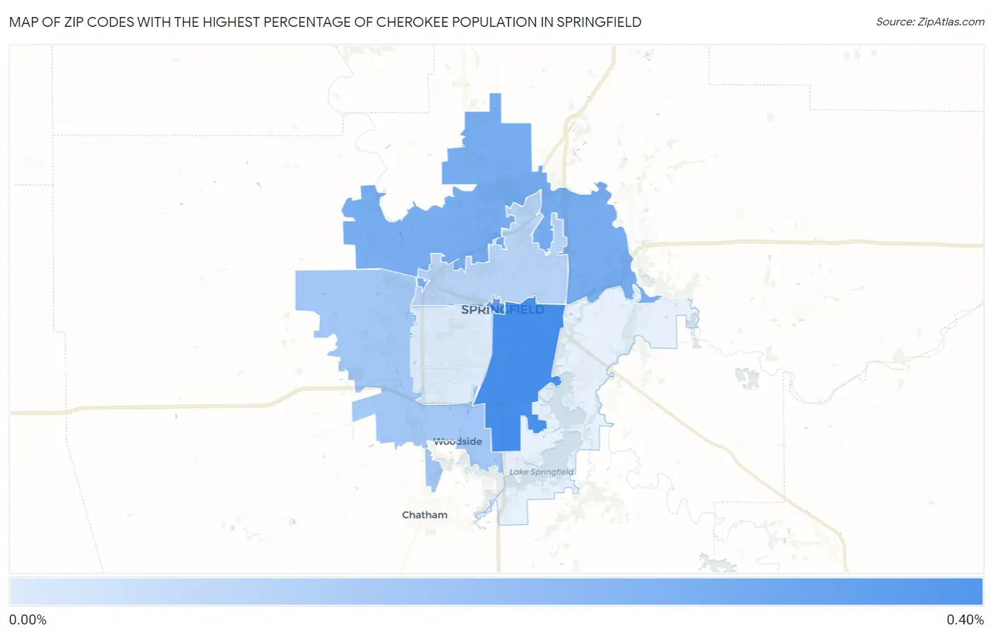 Zip Codes with the Highest Percentage of Cherokee Population in Springfield Map