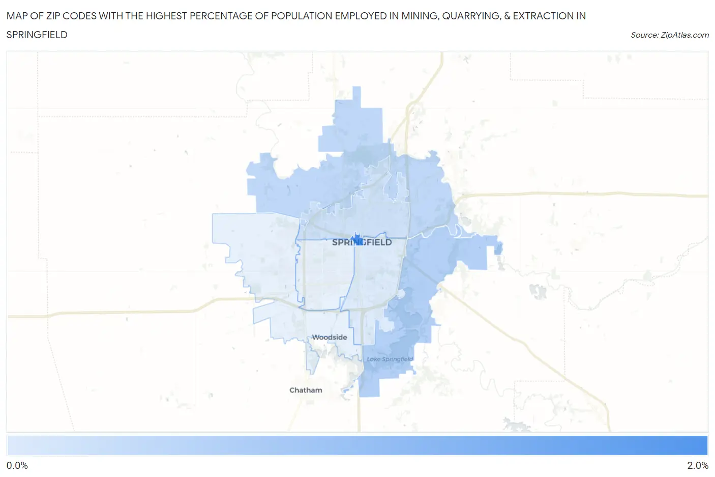 Zip Codes with the Highest Percentage of Population Employed in Mining, Quarrying, & Extraction in Springfield Map