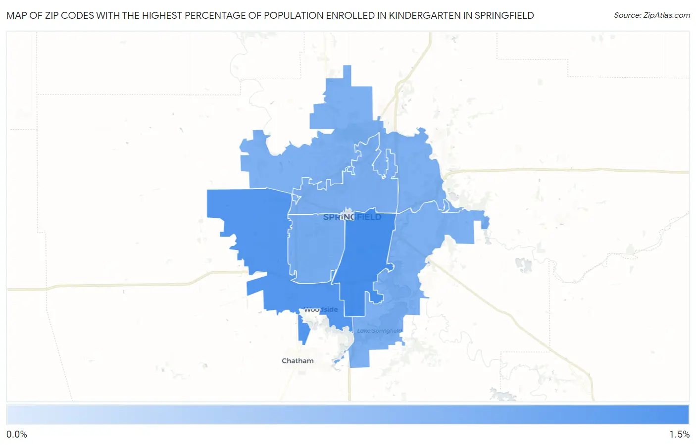 Zip Codes with the Highest Percentage of Population Enrolled in Kindergarten in Springfield Map