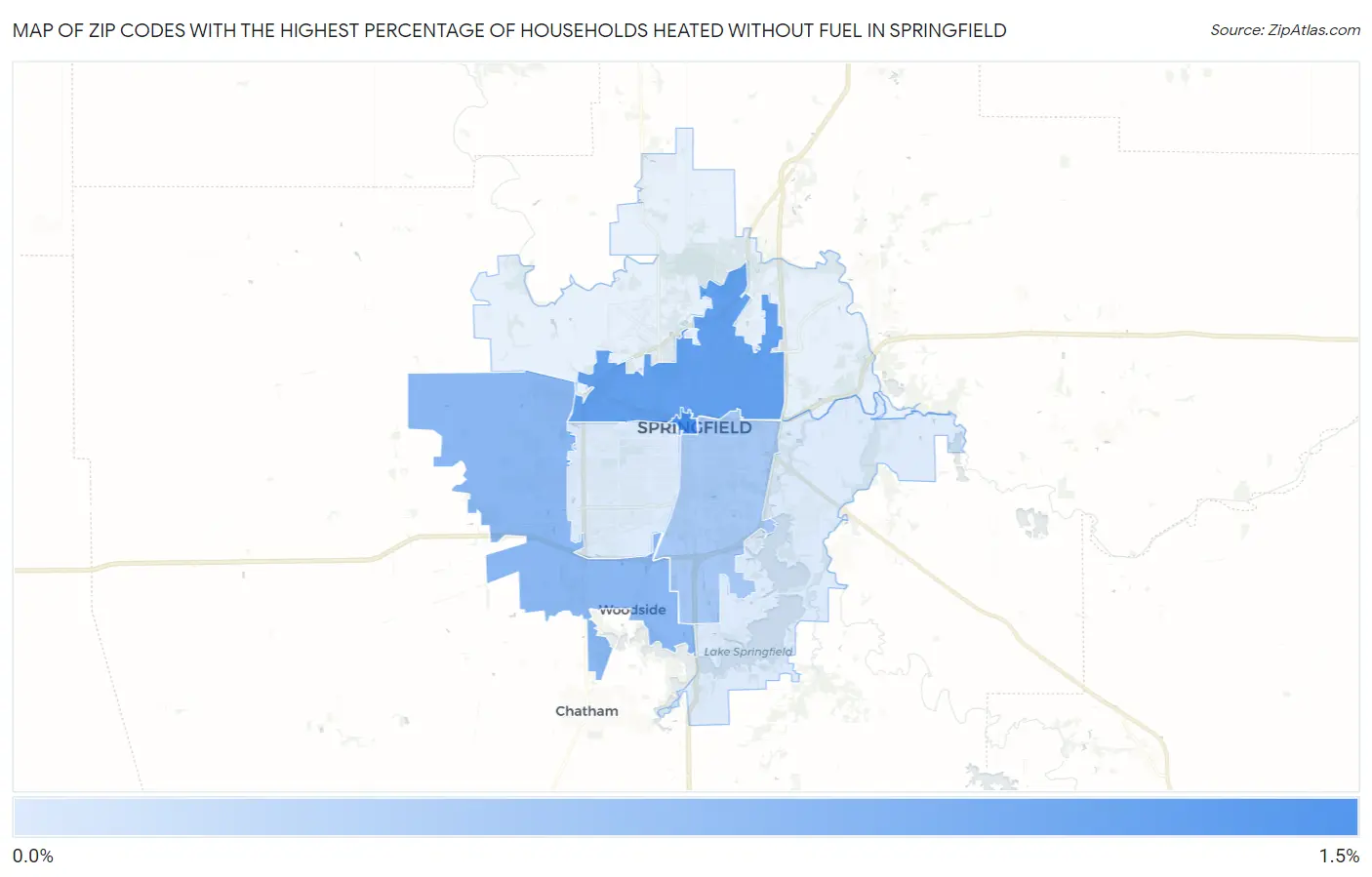 Zip Codes with the Highest Percentage of Households Heated without Fuel in Springfield Map