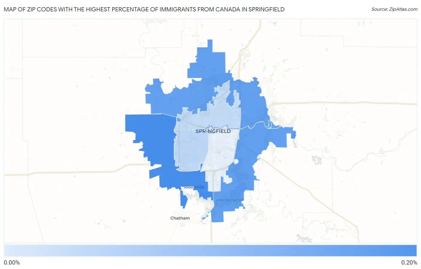 Zip Codes with the Highest Percentage of Immigrants from Canada in Springfield Map