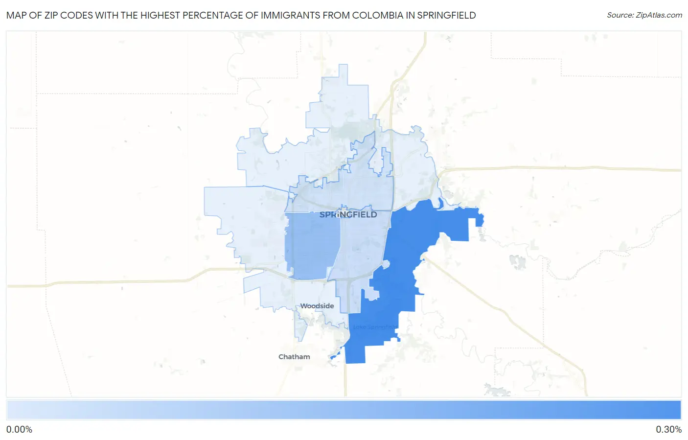 Zip Codes with the Highest Percentage of Immigrants from Colombia in Springfield Map