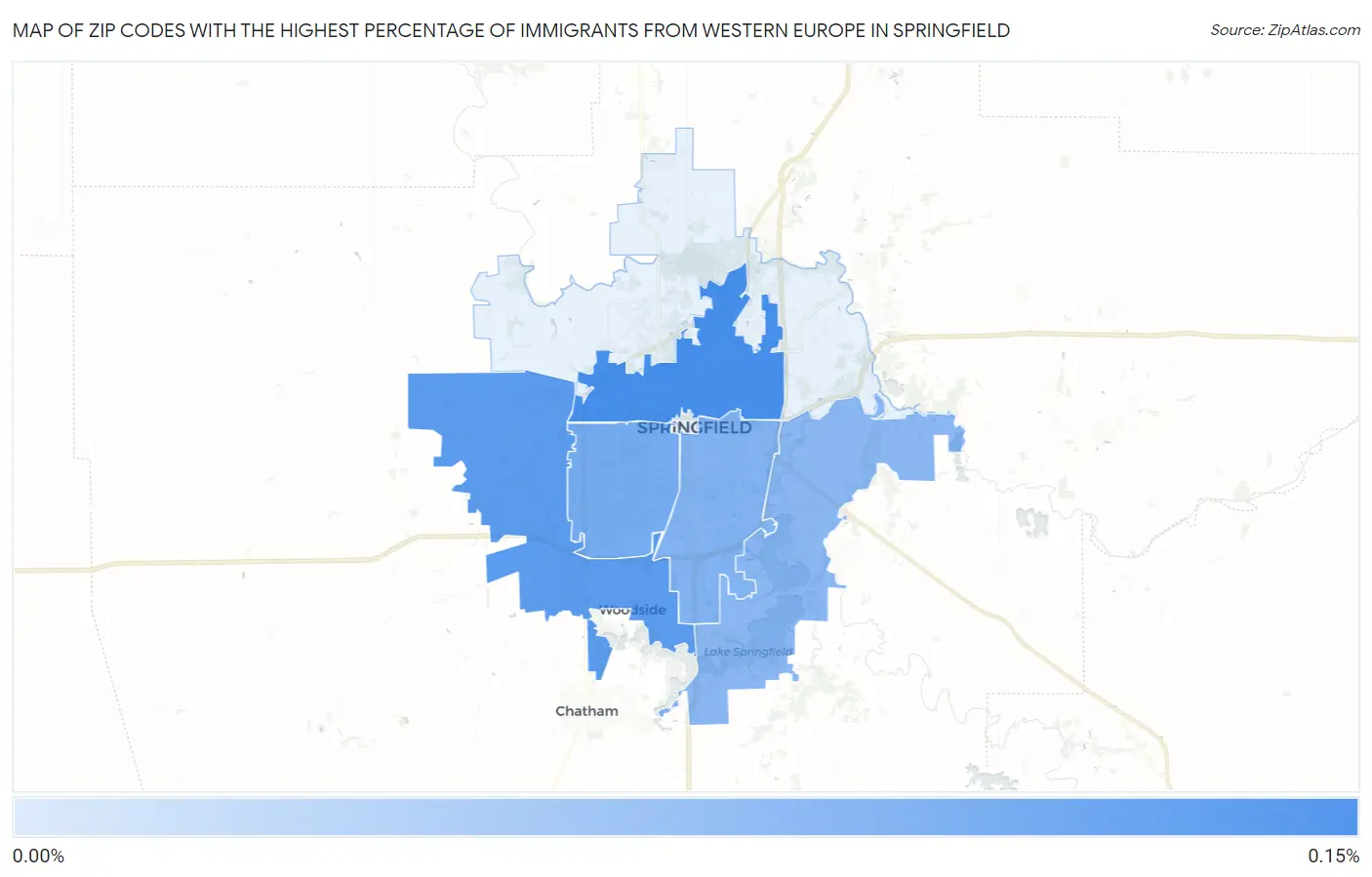Zip Codes with the Highest Percentage of Immigrants from Western Europe in Springfield Map