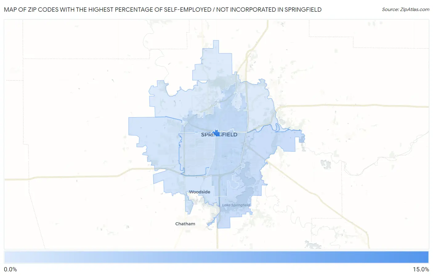 Zip Codes with the Highest Percentage of Self-Employed / Not Incorporated in Springfield Map