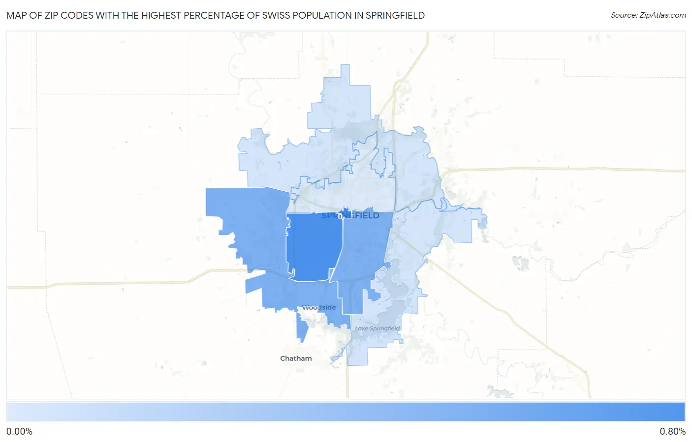 Zip Codes with the Highest Percentage of Swiss Population in Springfield Map