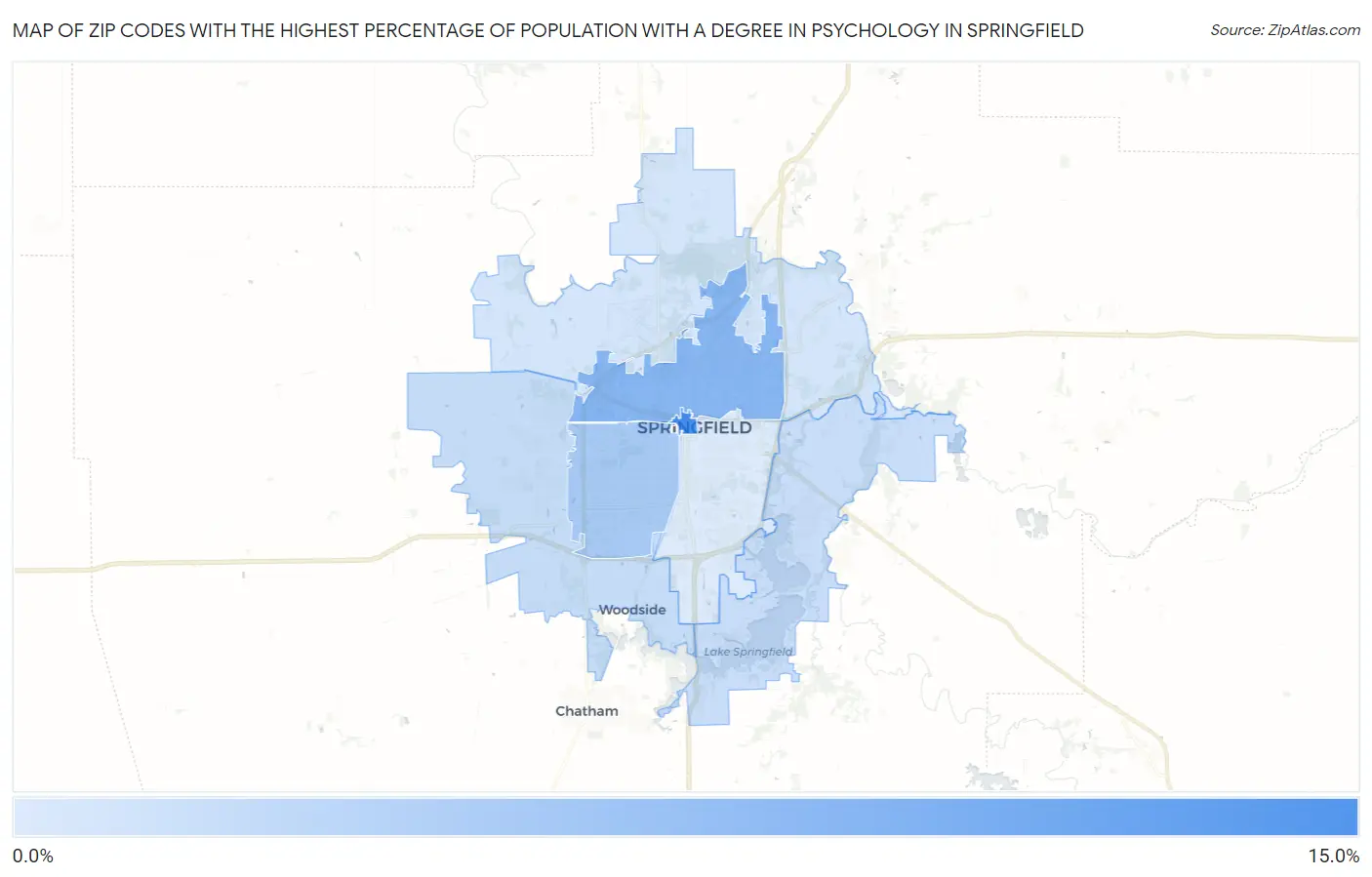 Zip Codes with the Highest Percentage of Population with a Degree in Psychology in Springfield Map