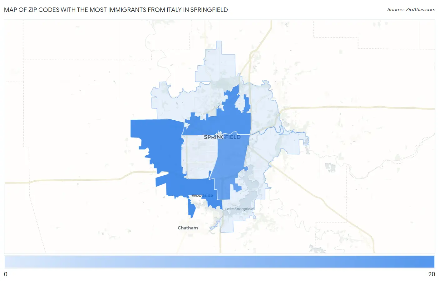 Zip Codes with the Most Immigrants from Italy in Springfield Map