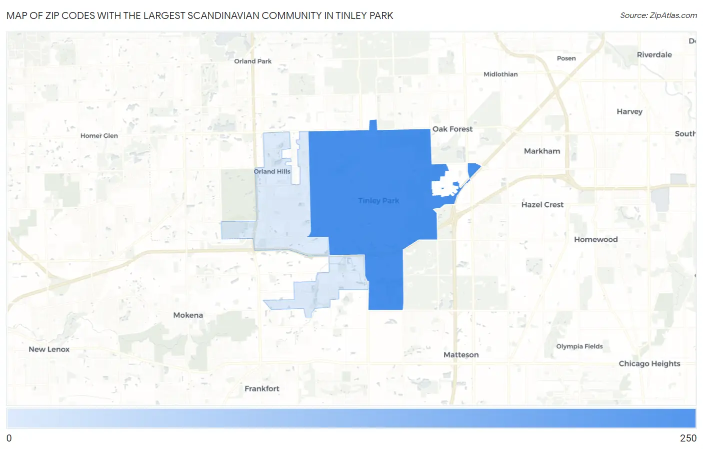 Zip Codes with the Largest Scandinavian Community in Tinley Park Map