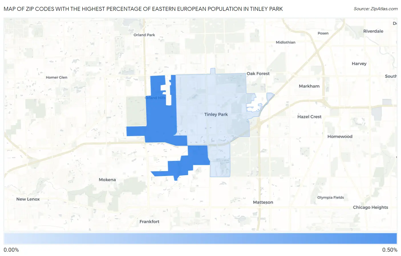Zip Codes with the Highest Percentage of Eastern European Population in Tinley Park Map