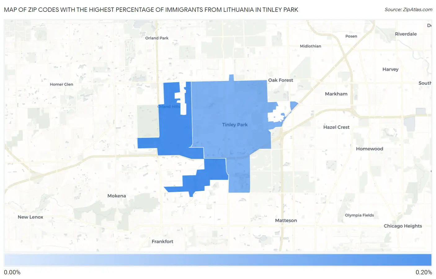Zip Codes with the Highest Percentage of Immigrants from Lithuania in Tinley Park Map