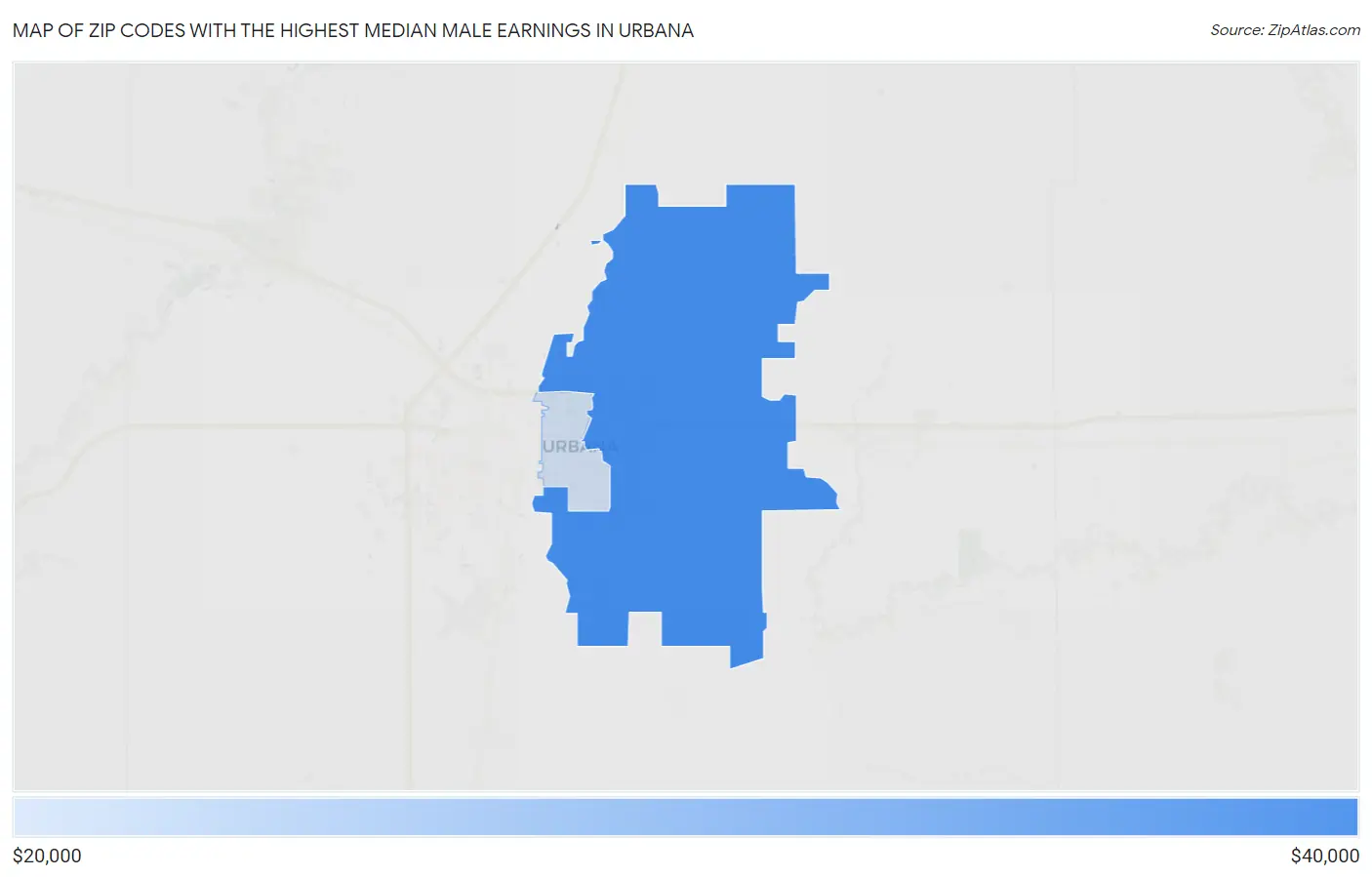 Zip Codes with the Highest Median Male Earnings in Urbana Map