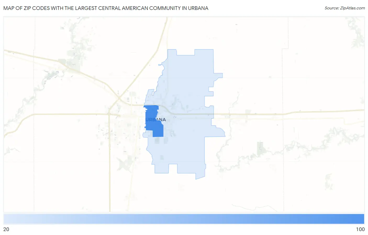 Zip Codes with the Largest Central American Community in Urbana Map