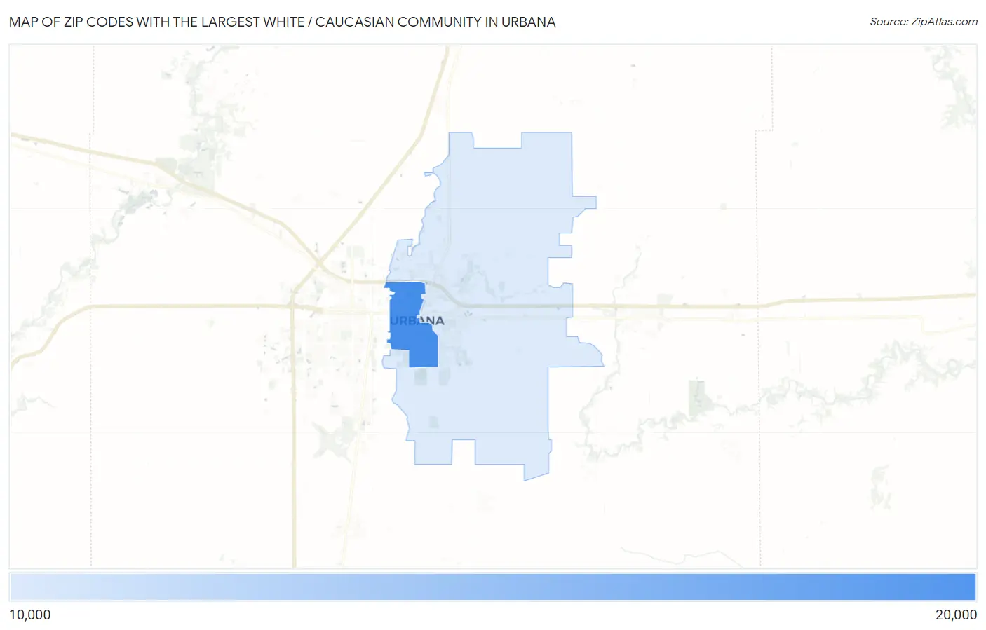Zip Codes with the Largest White / Caucasian Community in Urbana Map