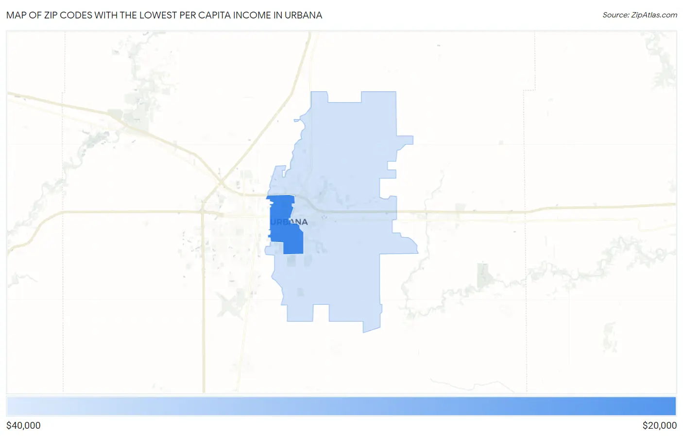 Zip Codes with the Lowest Per Capita Income in Urbana Map