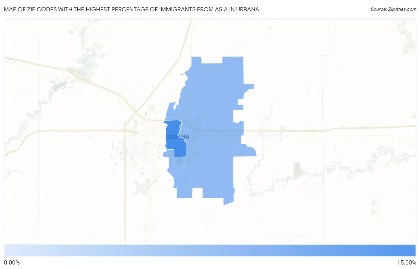 Zip Codes with the Highest Percentage of Immigrants from Asia in Urbana Map