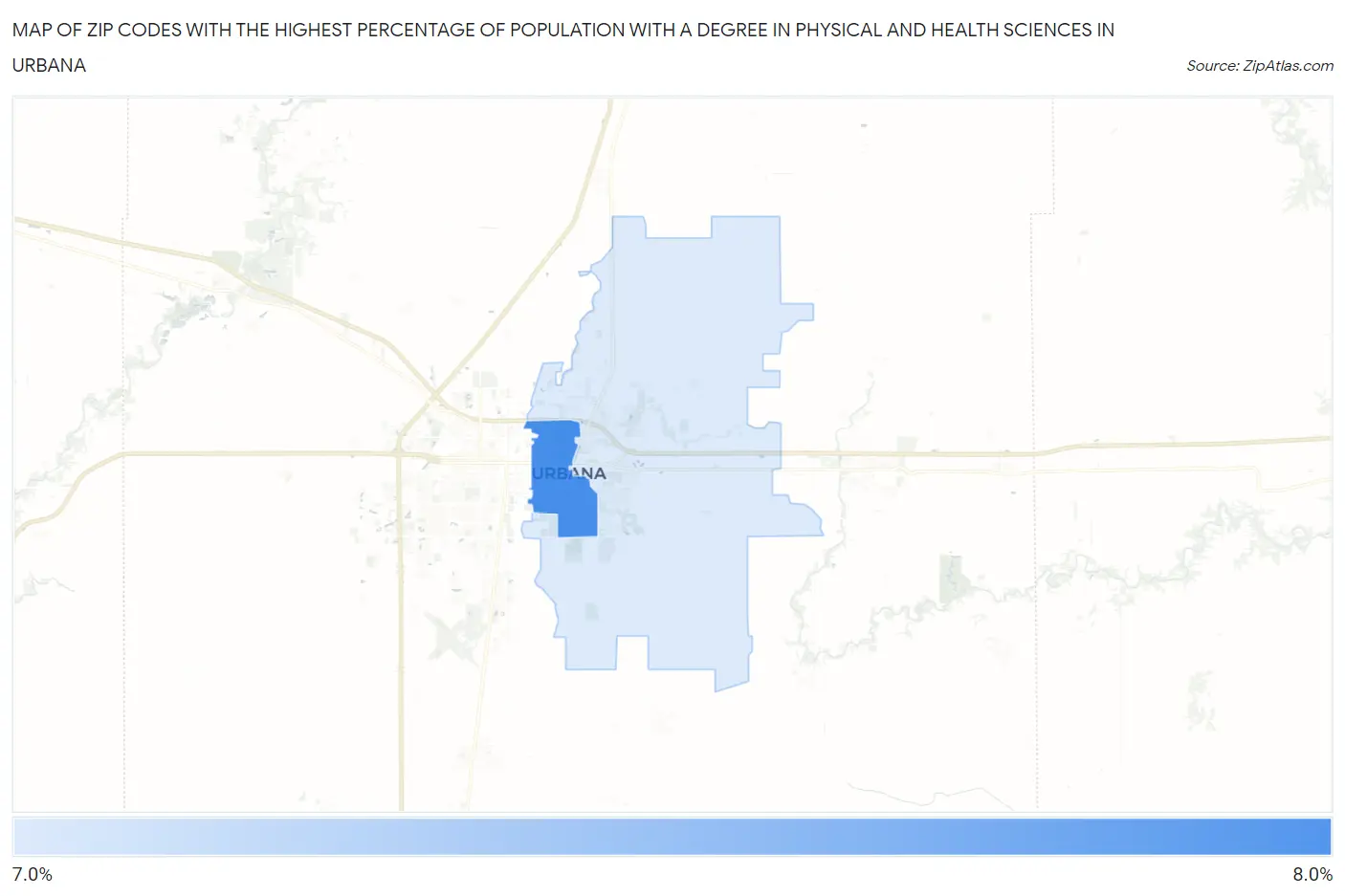 Zip Codes with the Highest Percentage of Population with a Degree in Physical and Health Sciences in Urbana Map