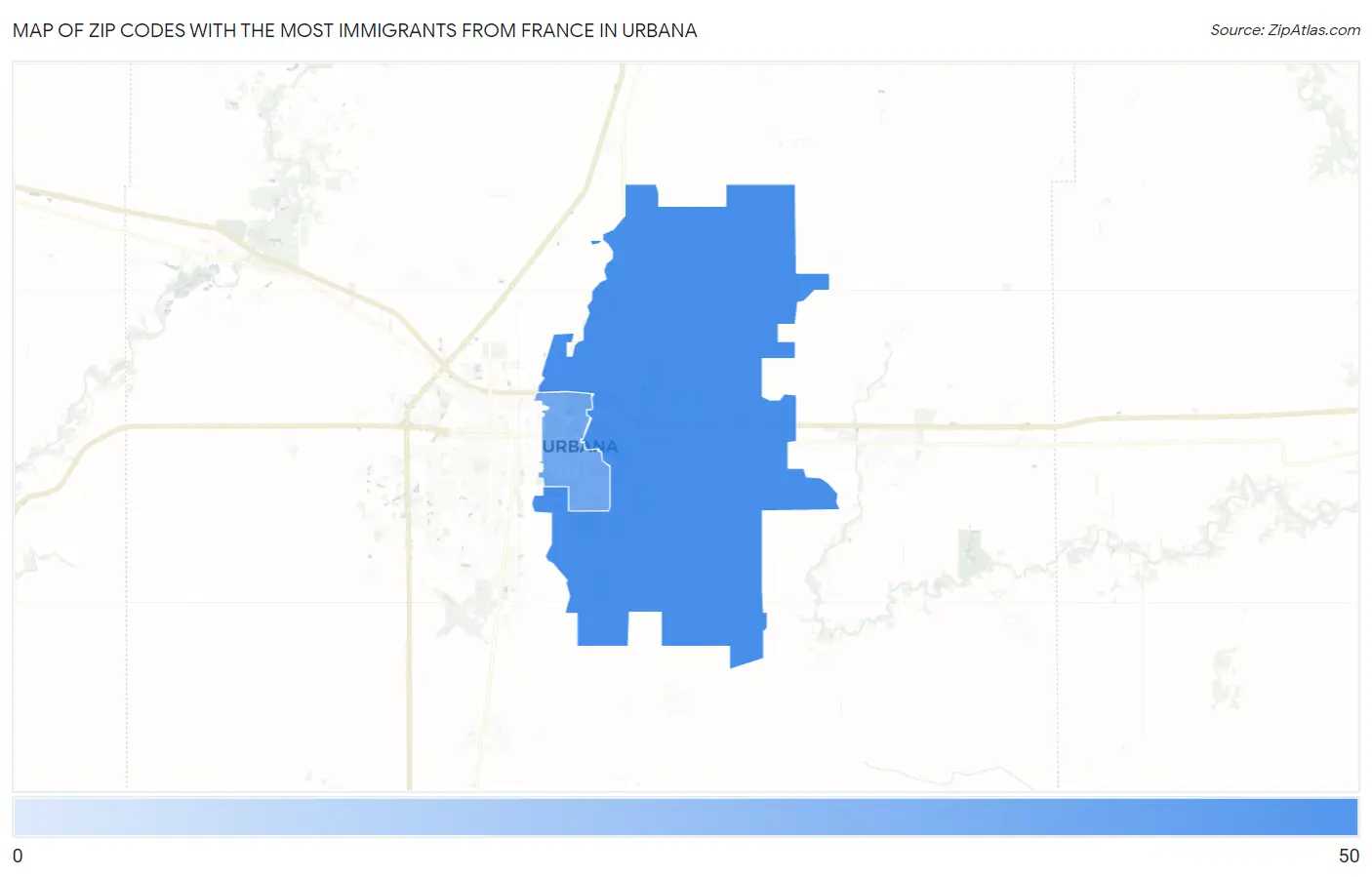 Zip Codes with the Most Immigrants from France in Urbana Map